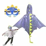 DKINY Dinosaurier Kostüm Kinder Halloween Dinokostüm mit Drachenflügel Umhang und Maske Dino Cosplay Kinderkostüm Zubehör für Junge Mädchen Halloween Karneval Fasching-Blau Weiß