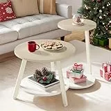YITAHOME 2er Set Couchtisch Set Rund, Wohnzimmertisch mit Stauraum, Beistelltisch 2er Set Stapelbar mit Holzplatte und Metallrahmen, C-förmiger Beistelltisch, Couch Tisch Wohnzimmer, Eiche