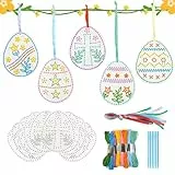 Joxessaien 10 Stück Ostereier zum Basteln, 5 Stile Ostern Kreuzstich Bastelset aus Holz, Osterdeko Selbst Basteln, Ostern Sticksets für Kinder, Ostergeschenke für Kin