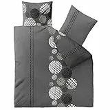 CelinaTex Touchme Biber Bettwäsche 200 x 220 cm 3teilig Baumwolle Bettbezug, Set, Bettgarnitur für Sommer und Winter, ganzjährig, pflegeleicht, Ciara Punkte Streifen grau anthrazit weiß