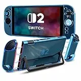 DLseego Schutzhülle für Switch 2,Dockable Kristall Transparent Hard PC Hülle Kratzfest Stoßfest Split Design Slim Hülle mit 2 Handgriff Cover und 4PCS Joystick Kappen,Blau