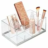 mDesign Make Up Organizer - Make up Organizer - Make up Organizer mit 5 Kunststofffächern - Schminkschrank für Lidschatten, Puder, Lipgloss usw. - transparent/matt silber