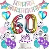 Ohaoduo Luftballon 60. Geburtstag Dekoration Frauen bunt Tortendeko 60 Geburtstag Frau bunt Party Deko 60. Frauen Ballon Deko 60 Frau Geburtstagsdeko 60 jahre