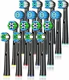 Qitizu Aufsteckbürsten Kompatibel mit Braun Oral b Elektrische Zahnbürste, 4 Floss, 4 Precision, 4 Sensitive, 4 EfficientClean Zahnbürstenaufsatz Aufsätze (16 Schwarz)