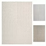 VIMODA Kurzflor-Teppich Boho modern – Dünner Wohnzimmer- & Schlafzimmerteppich mit 3D Hoch-Tief-Effekt, pflegeleicht,Farbe:Creme;Maße:200x290 cm