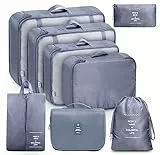 MURISE 8 Teilige Packing Cubes, Kleidertaschen, Koffer Organizer für Urlaub und Reisen, Packwürfel Set Reise Würfel, Ordnungssystem für Koffer - Weltraum grau