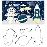 ScrapCooking – 4 Ausstechformen für Plätzchen, aus Edelstahl – Astronaut, Sternschnuppe, Rakete, Planeten – Formen für kleine Kuchen – Zubehör zum Backen Geburtstag Deko – 2084