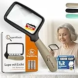 LupenRhein® Lupe mit Licht inkl. Batterien - 3X Vergrößerungsglas - Klappbare Leselupe mit Licht für Senioren groß - Handlupe mit LED Licht dimmbar - Hochwertige Lesehilfe für Senioren