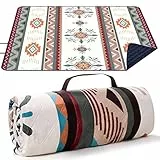 LARUTAN Outdoor Picknickdecke Boho, 200x200cm Stranddecke Sandfrei, Tragbare Waschbar Strandunterlage Picknickdecke für Trocken Strand, BBQ, Picknick, Wandern, Reisen Campingdecke Grün