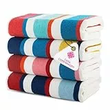Casa Copenhagen Bora Bora Strandtücher, entworfen in Dänemark. Rau und robust, schnelltrocknend, für Pool, Bad und Dusche. 76x152 cm. 4-teiliges Handtuchset aus Baumwolle - Rosa, Rot, Gelb, Türkis
