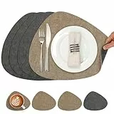 Chitomars Tischsets Kunstleder und Untersetzer, Tischsets Abwaschbar Doppelseitigen rutschfest Platzsets Rund Lederoptik Platzdeckchen Teller Untersetzer (4er Set, Grau Beige)