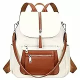 ALTOSY Echtleder Rucksack Damen Freizeit Daypack City Rucksäcke Elegant mit Viele Fächern (Beige/Braun)