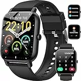 Smartwatch Damen Herren mit Bluetooth-Telefonfunktion, 1,85 Zoll Touchscreen Fitnessuhr, IP68 wasserdicht, SpO2, Herzfrequenz und Schlafmonitor, Schrittzähler sowie 100+ Trainingsmodi für Android iOS
