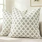 YCOLL Modernes Botanisches Vintage-Design Kissenbezug 40x40 2er Set Blumen Kissenbezüge, Sofakissen, Dekokissen für Sofa, Couch, Stuhl, Bett, Wohnzimmer Heimdekoration, Blaugrün