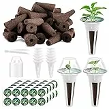 Cieex 125 Stück Wachstumsschwämme, 50stk Ersatz Zuchtschwämme, Hydroponics Garten Zubehör für Start System mit 50 Etiketten, 12 Isolierenden Deckeln, 12 Pflanzenkorb, 1 Pinzette