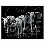 Pracht Creatives Hobby Royal & Langnickel - Kratzbild Elefantenherde, Silber, Kratzbilder für Kinder und Erwachsene, mit Kratzstift und Vorlage