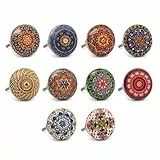 Set von 10 Keramikknöpfen mit verschiedenen floralen Vintage-Motiven, handbemalt. Handgefertigte Knäufe für Schränke, Schubladen, Kommoden und Kleiderbügel. Klassische Knöpfe mit 40 mm Durchmesser.