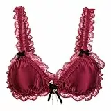Satini Sissy Rüschen Spitze Tailliert Satin Bralette BH (Weinrot, M)