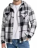 Elegancity Herren Jacke Kariertes Hemdjacke Langarm Hoodie Shirts Kapuzenpullover Freizeitjacke Sweatjacke Sportjacke Blousonjacke Winter Jacket Schwarz XL