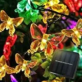 BG9D Solar Lichterkette Aussen Schmetterling,8M 40LED Solar Lichterkette 2M Kabel, 8 Modi, IP67 Wasserdicht für Garten Deko, Balkon, Terrasse, Baum, Party,Warmes Weiß