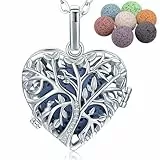 INFUSEU Aromatherapie Halskette, Baum des Lebens Herz Lavastein Diffusor Anhänger Boho ätherisches Öl lange Schmuck Geschenk für Sie