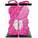 NADIR Rosen Bär Blumenbär mit Geschenkbox, Geburtstagsgeschenk für Frauen, Geschenk für Freundin zum Geburtstag Jahrestag, Rose Bear Teddybär, Geschenk Hochzeitstag (Pink, 25 cm)