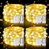 GEARLITE Lichterkette Außen Batterie, 4x10M 100 LED Mini Lichterkette mit Batterien Fernbedienung Timer Warmweiß, 8 Modi Kleine Lichterketten Innen Wasserdicht für Party Deko, weihnachtsdeko, Balkon