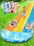 Sloosh 22,5ft x 84in/685.8*213.3cm Wellen Dreifach-Garten-Wasserrutsche, strapazierfähige Wasserrutsche mit 3 Bodyboards und Sprinkler für Kinder und Erwachsene, Sommer-Wasserspielzeug für den Garten