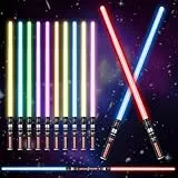 OSDUE 2 Stück Laserschwert Kinder, Lichtschwert, Duell Lichtschwerter, Lichtschwert Doppelklinge mit 12 Farben und Soundeffekten, für Halloween Verkleidung, Partygeschenke