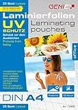 Genie Laminierfolien (DIN A4; mit UV Schutz; 125 Micron; UV beständig - schützt vor Strahlung) 25er Pack