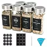 6er Set Gewürzdosen, 120ml eckige Gewürzgläser aus Glas, Gewürzstreuer Set mit Edelstahl Deckel, Gewürzbehälter, Gewürzaufbewahrung mit Trichter, Etiketten, Für GewürzOrganizer, Schrank, Schublade