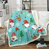 Homewish Weihnachten Decke Santa GNOME Fleece 150x200 für Jungen Mädchen Niedlich Hirsch Weihnachtsmann Fuzzy Sherpa Decke Weihnachtsbaum Schneeflocke Dekor