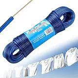 30M Wäscheleine Extra Stark mit Stahleinlage, 4mm Stahlkern, Reißfest und Rostfest, rutschfeste Wäscheleine für Haus und Camping, Kapazität 120kg (Blau)
