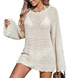 Justay Comf Strandkleid Damen Strandmode Strandkleider Gestrickt Aushöhlen Sommerkleid Langarm Pareo Damen Strand Bademode