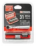 FACOM 31-tlg. ¼“ Bits & Umschaltknarre Mini im Set R.PEJ31PB (Ratschen-Set mit Verlängerung, inkl. Phillips, Pozidriv, Schlitz, Innensechskant, Torx & Resistorx, inkl. Aufbewahrungs-Case)