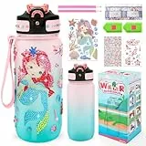 MOMSIV Handwerk Geschenke für Mädchen 5 6 7 8 9 10 Jahre, Kinder DIY Trinkflasche Set Spielzeug mit Glitter Diamant Meerjungfrauen Malerei Aufkleber, Wasserflasche Kits für Kindergeburtstag Geschenk