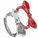 Prasacco 2 Stück Schleifen Haarband, Vintage Gedruckt Stirnband Häschenohr Elastische Stirnbänder Verstellbare Damen-Stirnband für Gesichtswaschen, Schminken, Sport und Schlafen (Rot,Weiß)