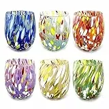 MAZZEGA ART & DESIGN 6 Wassergläser aus mundgeblasenem Glas mit raffiniertem und originellem Murano-Murrin – I colori di Murano – Modell „Colombina 290 ml“. (Farben mischen, 6)