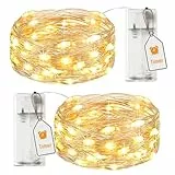 btfarm 2 Stück Lichterkette Batterie mit Timer, 2M 20 LED Micro Silberdraht Lichterkette Draht Innen Batteriebetrieben für Party Schlafzimmer Weihnachten Hochzeit Halloween Deko, Warmweiß