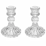 eKsdf 2er Set Glas Kerzenhalter Kerzenständer Teelichthalter Stumpenkerzen Stabkerzen Kerzenleuchter Ständer für Party Hochzeit Esstisch (Transparent-Stil-1)