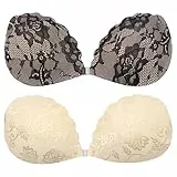 Rbleote Klebe BH Push Up,2 Stücke Trägerlos Klebe-BHS,mit Spitze Silikon Klebepads BH,Wiederverwendbare,für Abendkleider Brautkleider Badeanzüge und Rückenfreie Kleidung (Cup-Größe: C