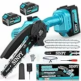 SINPY Mini-Kettensäge, kabellos, 20,3 cm, elektrische Kettensäge mit 2 × 4000 mAh Batterien, kleine Kettensäge, batteriebetrieben, Handheld, für Garten, Hof, Baumtrimmen, Schneiden, Geschenk für