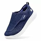 FitVille Schuhe Herren 4e Hausschuhe mit Klettverschluss für Breite Füße Blau 44 EU X-Weit