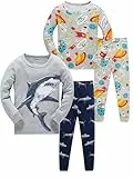 SOIBEEN Jungen Pyjama Set Langarm Pyjamas Haie Raketen Drucken 4-teilige PJs für Kinder Schlafkleidung Pyjama Nachtkleidung 5 Jahre