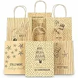 Papierdrachen 6 Bedruckte Henkeltüten zu Weihnachten - Braun mit Schwarz - 22x18x8cm - weihnachtliche Geschenkverpackung - Geschenktüten Set 1