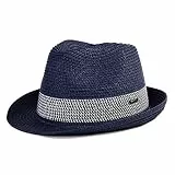 Comhats Herren Strohhut Trilby für Sommer, Sonnenschutz - Faltbarer Panama Hut, Fedora für Strand, Festival - Rollbar & Stilvoll Schwarzblau Groß L