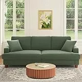 Kidirect Cord Sofa 3 Sitzer, 221CM Bequemes Couch 53CM Extra Tiefe Sitze, Sofa Wohnzimmer Werkzeugfreie Montage, Big Sofa Couch mit 2 Kissen, Modernes Couch fürs Büro, Schlafzimmer Sofas Waldgrün