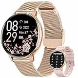 Smartwatch Damen Rund, 1.39' HD Fitnessuhr mit Telefonfunktion, 120+Sportmodi Herzfrequenz Schlafmonitor SpO2 Uhr Damen, IP68 Wasserdicht Schrittzähler Wecker Fitness Tracker für iOS Android Roségold