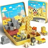 burgmate Magnetische Bausteine, 49 Teile Magnetbausteine Reiseset mit Tragbarer Eisenbox für Kinder, Magnetwürfel Bauspielzeug Magnetspiel ab 3 4 5 6 7 8 Jahre Jungen und Mädchen (2CM Magnetblöcke)