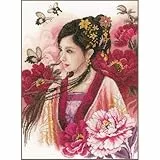 Lanarte Kreuzstich Stickpackungen Gezählter Kreuzstichbilder Set ASIATISCHE FRAU IN PINK Wanddekoration Handarbeit Set für Erwachsene 30 x 41 cm DIY Deko Bastelset Handwerker Kreative Geschenkset